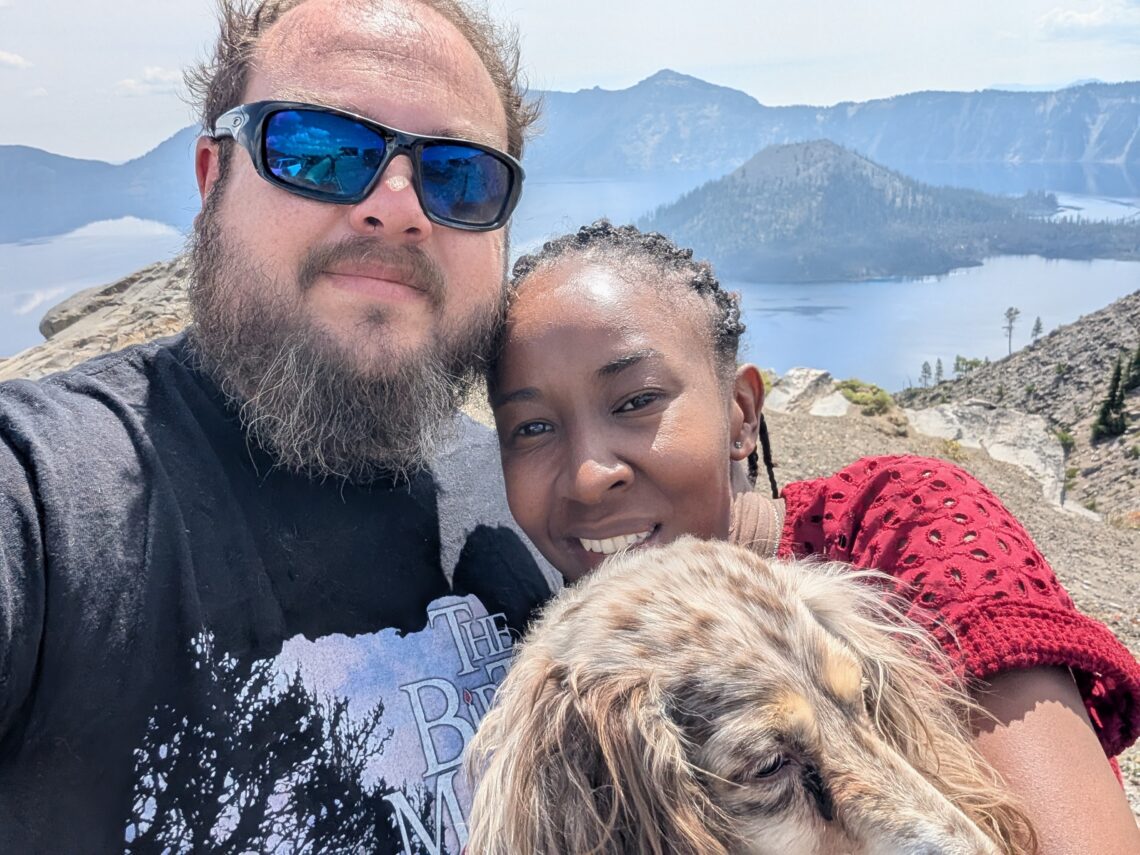 Kellan, Meraxes, and I in front of Crater Lake